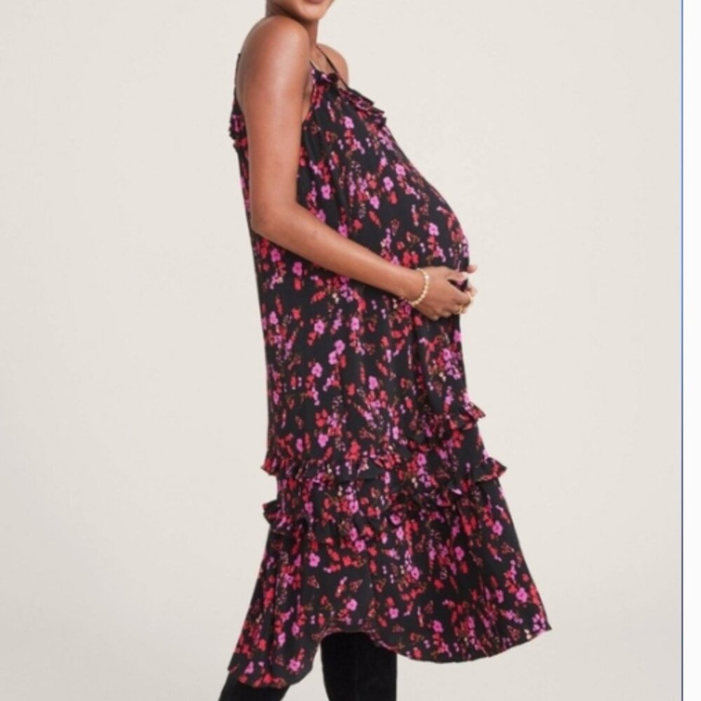 Hatch Maternity Yuni Dress Sleeveless Ruffle Floral Pleated Midi Small